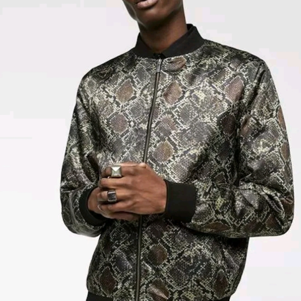 Men's Snake Print Bomber Jacket